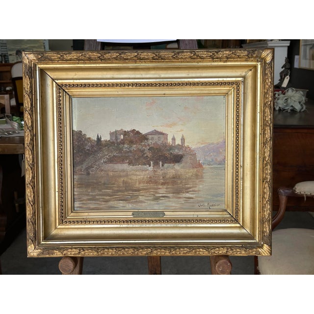 Gold 19th Century French River Landscape Oil Painting by Charles Munnier, Framed For Sale - Image 8 of 8