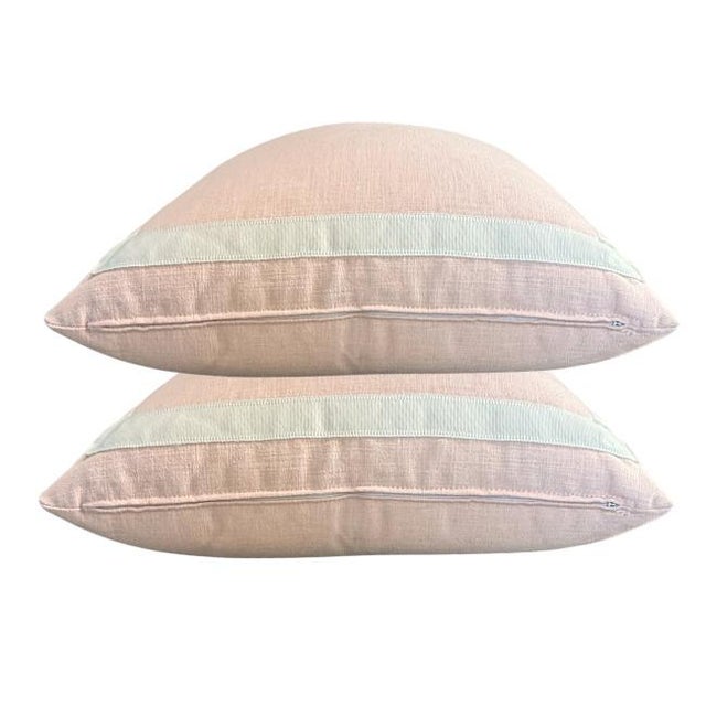 2020s Set of 22'' Pink Pillows With White Tape Trim For Sale - Image 5 of 6