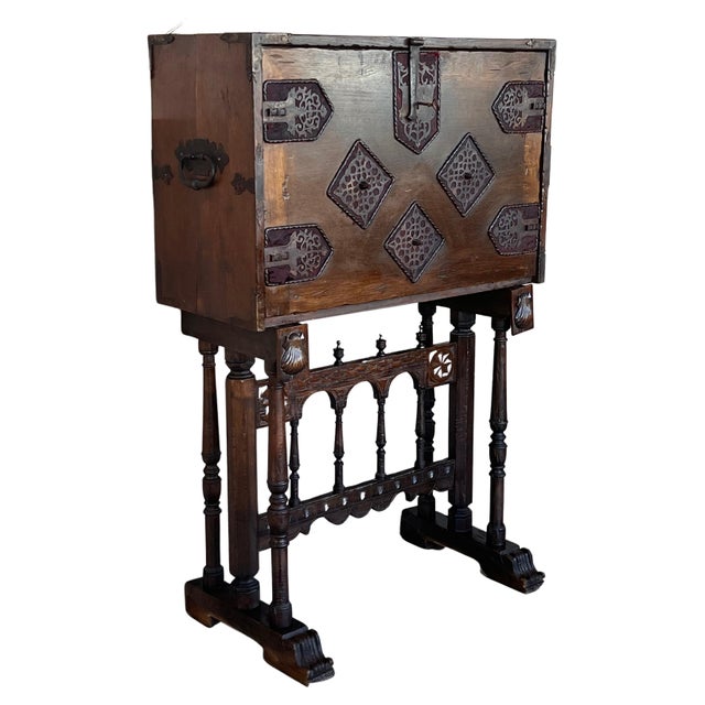 17th Century Spanish Walnut Cabinet on Stand, Desk, Original ‘Bargueño’ For Sale - Image 15 of 18