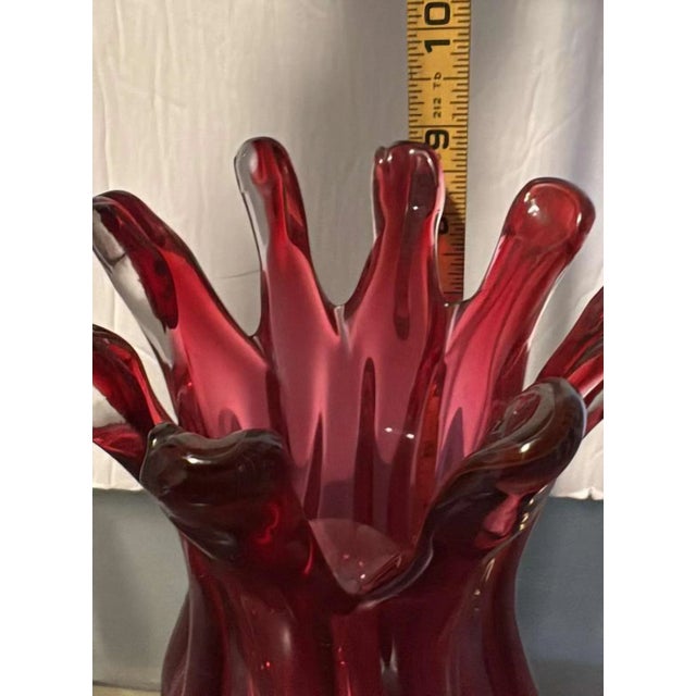 1960s Hand Blown Cranberry Art Glass Vase, Czech Attributed For Sale - Image 11 of 11