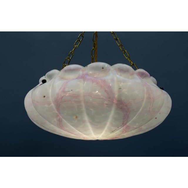 Art Deco White and Pink Marbled Glass and Brass Pendant Light, 1930s For Sale - Image 3 of 18