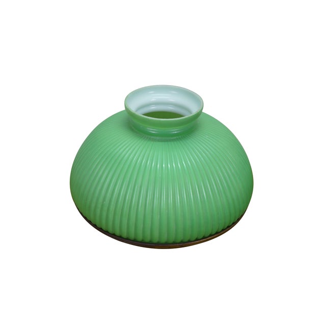 Victorian Antique Green Ribbed Glass Chandelier Oil Lamp Shades 11" - a Pair For Sale - Image 3 of 12