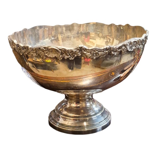 A Vintage Silver Over Copper Punch Bowl 14" For Sale