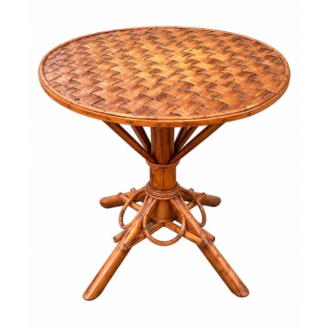 1950s Vintage Woven Rattan Garden Set of Round Table and Armchairs, 1950s, Set of 5 For Sale - Image 5 of 15