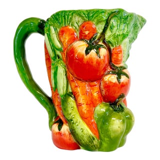 1990s Vintage Boho Chic Americana Summer Vegetable Medley Pitcher For Sale