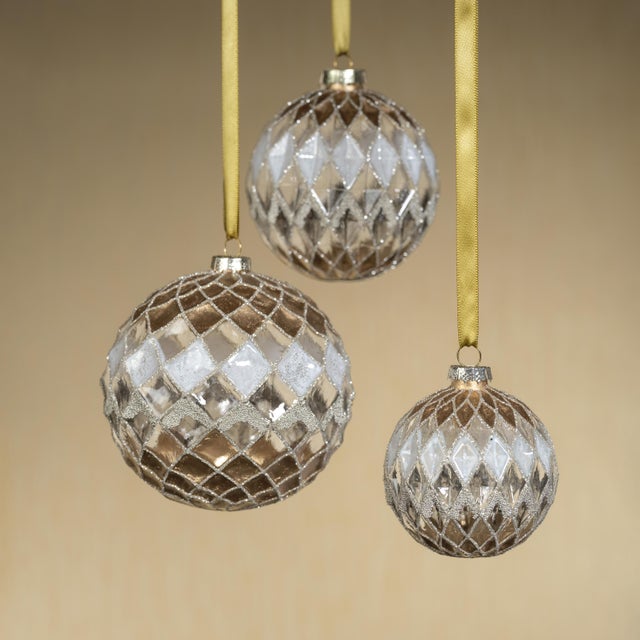 Contemporary Astral Harlequin Glass Ball Ornaments- Set of 6, 4" For Sale - Image 3 of 3