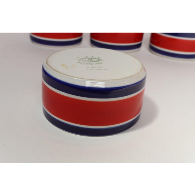 Set of Four Vintage Italian Red, White and Blue Striped Ceramic Bowls by Mancioli For Sale - Image 13 of 14