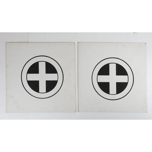 Illustration Vintage Black and White Cross Crest Graphic Cardboard Signs - Set of 4 For Sale - Image 3 of 7