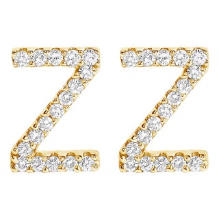 10K Yellow Gold 1/10 Cttw Diamond 'Z' Initial Stud Earring For Sale