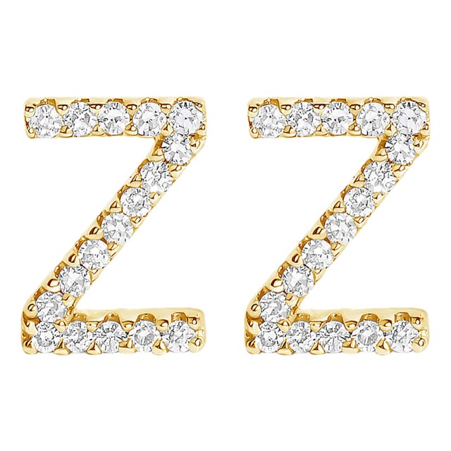 10K Yellow Gold 1/10 Cttw Diamond 'Z' Initial Stud Earring For Sale