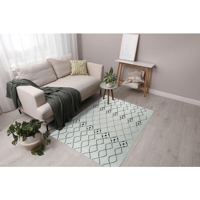 8x10 Ivory Hand-Knotted Wool Mirrored Diamond Lattice Oriental Modern Carpet Rug For Sale In New York - Image 6 of 6