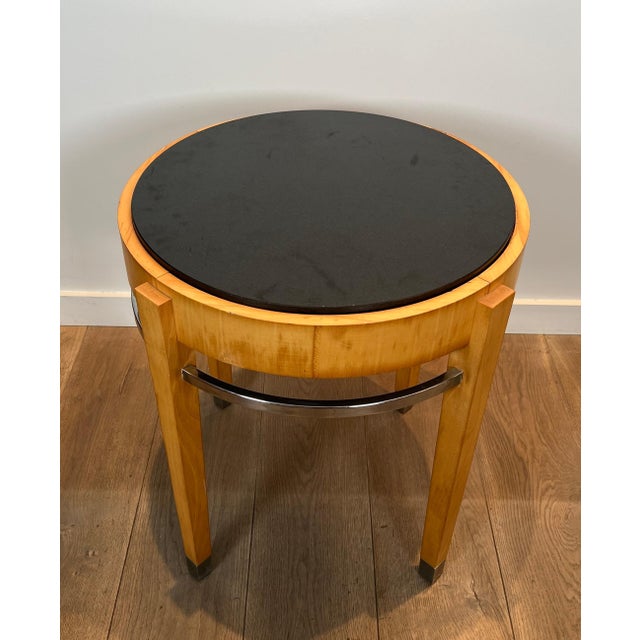 Mid-Century Modern 1940s Sycamore veneer and chrome The Pedestal with marble top For Sale - Image 3 of 12