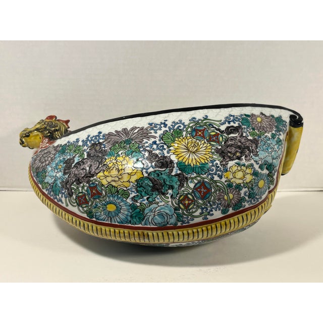 Vintage Hand Painted Porcelain Dragon Cache Pot Jardinière Hanging Planter For Sale In Los Angeles - Image 6 of 17