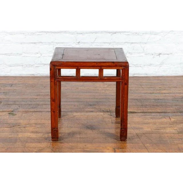 Mid 20th Century Vintage Chinese Red Lacquer Side Table with Open Apron & Carved Scrolling Feet For Sale - Image 5 of 13