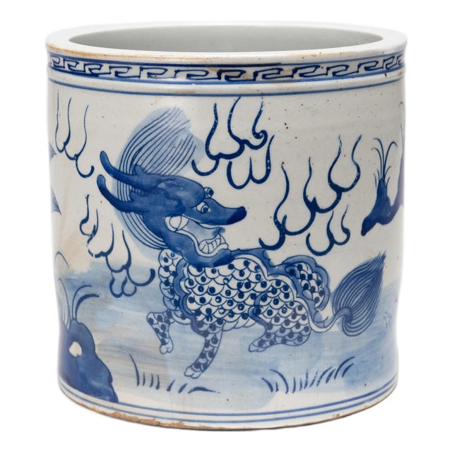 Chinese Blue & White Qilin Brush Pot For Sale