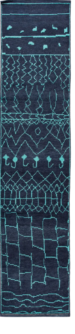 Modern Moroccan Style Wool Runner 3 X 14