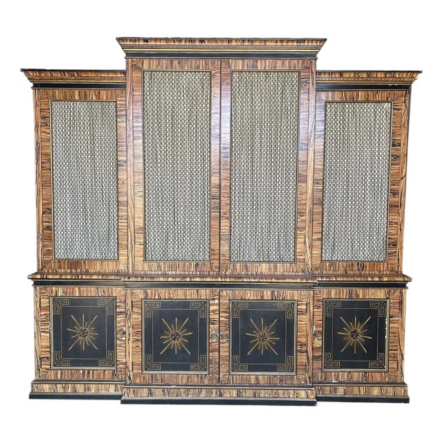 Mid 20th Century Fabulously Faux Painted Breakfront Bookcase With Coral Interior For Sale