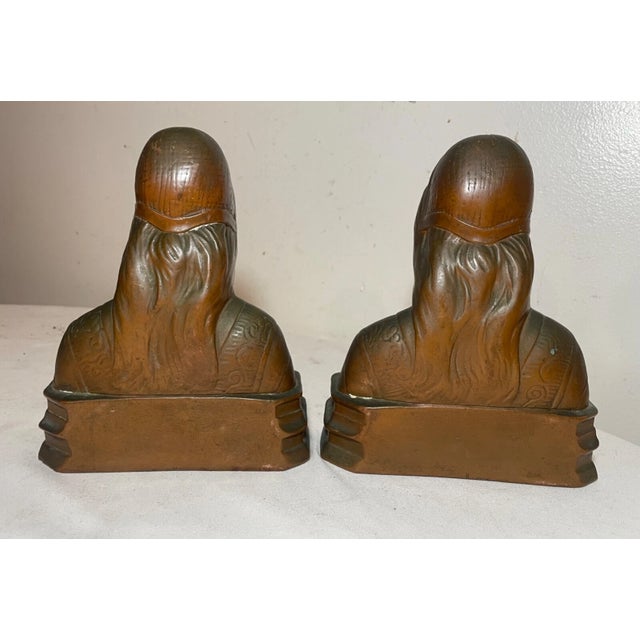 Bronze Pair of 2 Antique 1800's Bronze Clad Lady Bust Statue Beatrice Bookends Set For Sale - Image 8 of 12