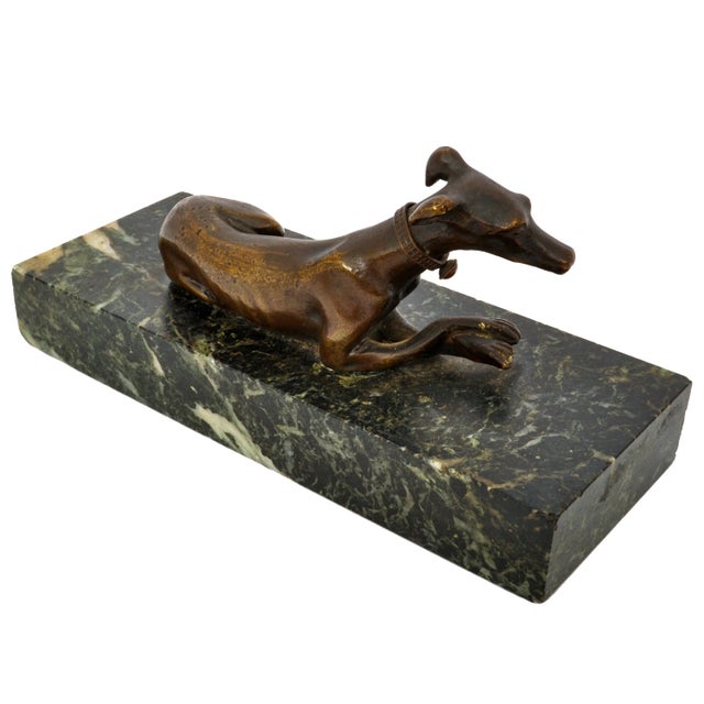 Antique French Animalier Bronze Marble Greyhound Sculpture Desk Paperweight 1900 For Sale In Portland, OR - Image 6 of 12