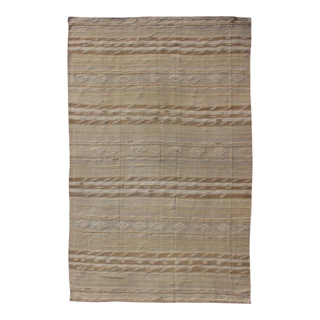 Vintage Turkish Flat-Weave Striped Kilim in Taupe Colors For Sale