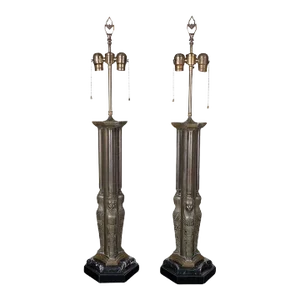 Bronze Egyptian Figurehead Table Lamps - a Pair