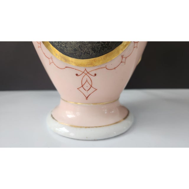 Ceramic Antique Bohemian Pink Portrait Porcelain Vase With Gilt Handles, Circa 1900 For Sale - Image 7 of 17