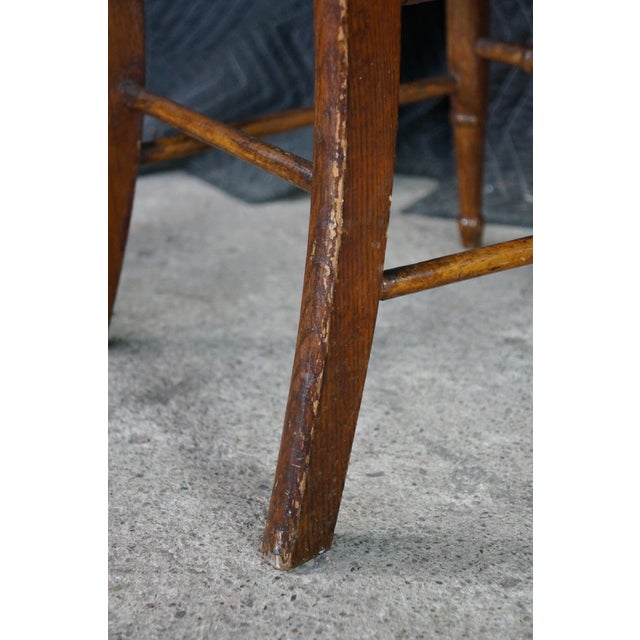 2 Antique American Country Oak Farmhouse Ladderback Chairs Cane Seat Pair For Sale - Image 12 of 18