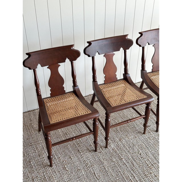Wood 1960s Vintage Sculpted Mahogany Dining Chairs With Cane Seats, Set of 4 For Sale - Image 7 of 15