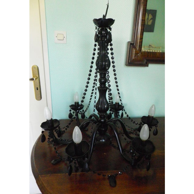Baroque Black Baroque Chandelier in Polymer with Crystal Drops, 1990s For Sale - Image 3 of 18