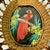 Scarlet 1950s Vintage Mexican Folk Art Original Feather Mixed Media Acrylic Bird Painting With Basket Frame For Sale - Image 8 of 14
