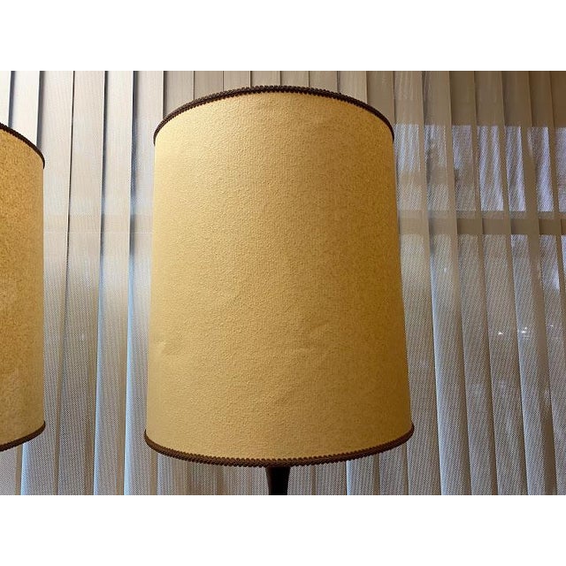 Wood Danish Mid-Century Lamps with Original Shades - a Pair For Sale - Image 7 of 13