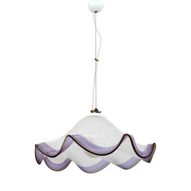 Mid-Century Italian Modern Murano Silver Leaf Glass Pendant Lamp, 1970s For Sale