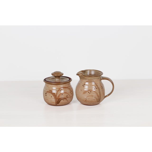 Farmhouse 1988 Handmade Studio Pottery Sugar Bowl & Creamer Set | Signed by Artist For Sale - Image 3 of 12