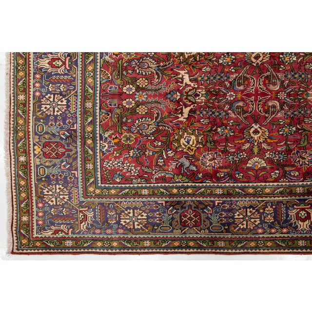 Textile 1930s Handmade Persian Tabriz Wool Rug in Red Featuring an Allover Design For Sale - Image 7 of 10