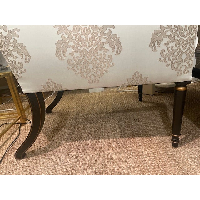 Pair of Modern Damask Dessin Fournir Arm Chairs For Sale - Image 9 of 10