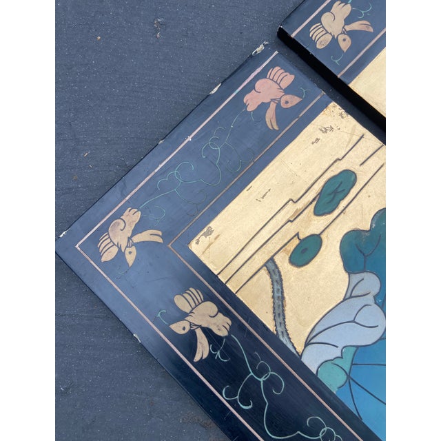Mid 20th Century Vintage Chinese 4-Panel Coromandel Lacquer Wall Hangings For Sale - Image 5 of 10