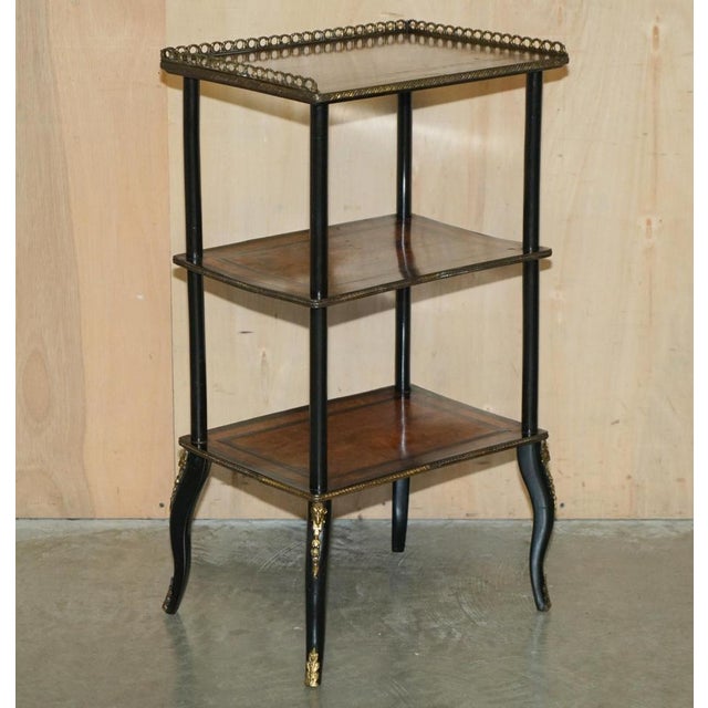Victorian Ebonised Amboyna Wood Etageres Side Wine Tables, Set of 2 For Sale - Image 3 of 18