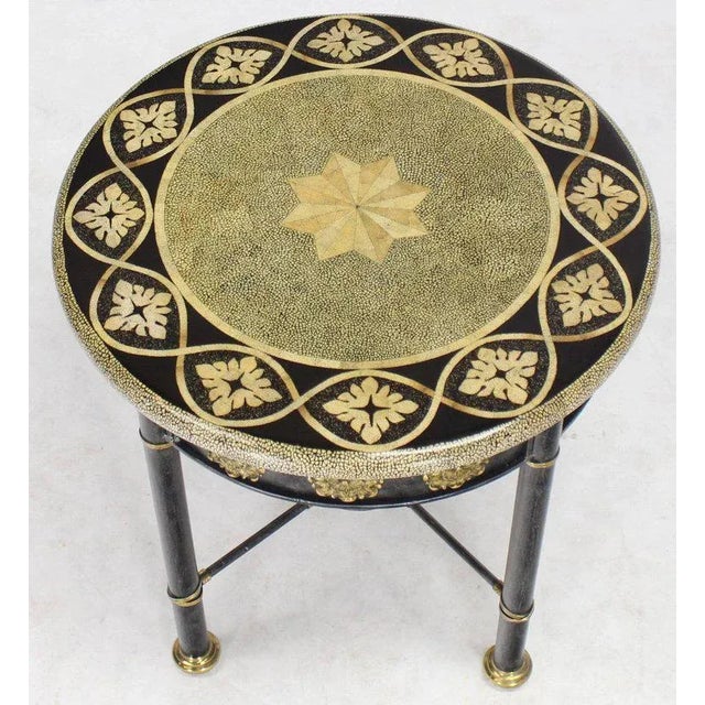 Mid 20th Century Folk Art Round Faux Egg Shell Decorated Bronze Ormolu Decorated Side Table For Sale - Image 5 of 10