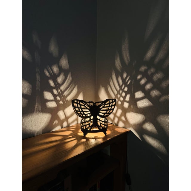 Vintage Cast Iron Butterfly Table Lamp Openwork Accent Light Shadow Casting For Sale - Image 12 of 12