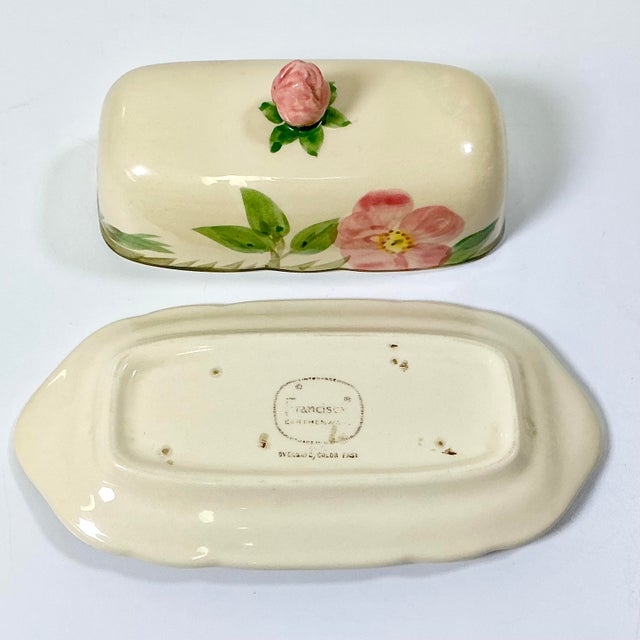 Mid 20th Century Americana Boho Chic Franciscan Desert Rose Covered Butter Dish, Rose Finial For Sale - Image 12 of 12
