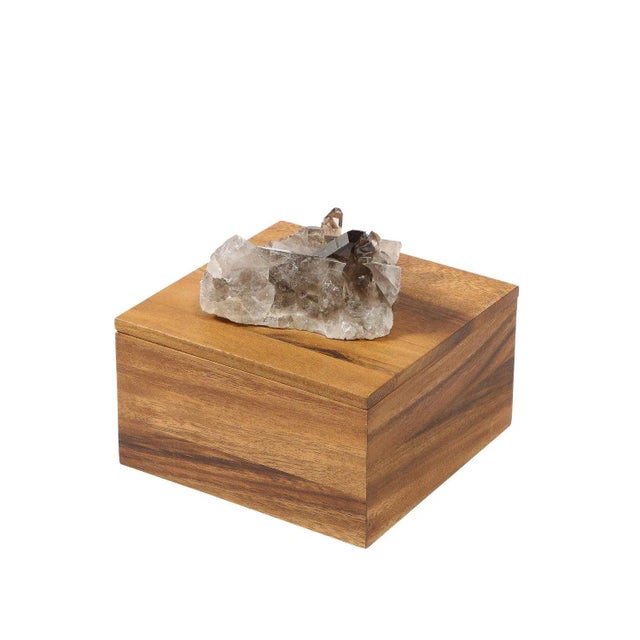 Modernist Bookmatched Walnut Decorative Box With Smoky Quartz Embellishment For Sale - Image 10 of 10