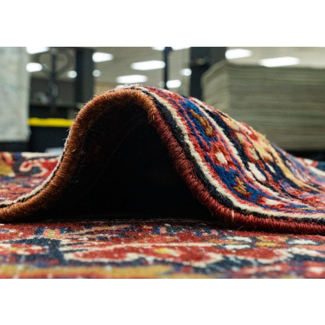 Red Red & Navy Blue Oriental Handwoven Vintage Rug 7'10" x 10'11" For Sale - Image 8 of 9