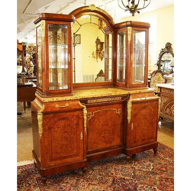1910s ​French Bronze Mounted Marble Top Inlaid Server Buffet Circa 1910 For Sale - Image 5 of 11