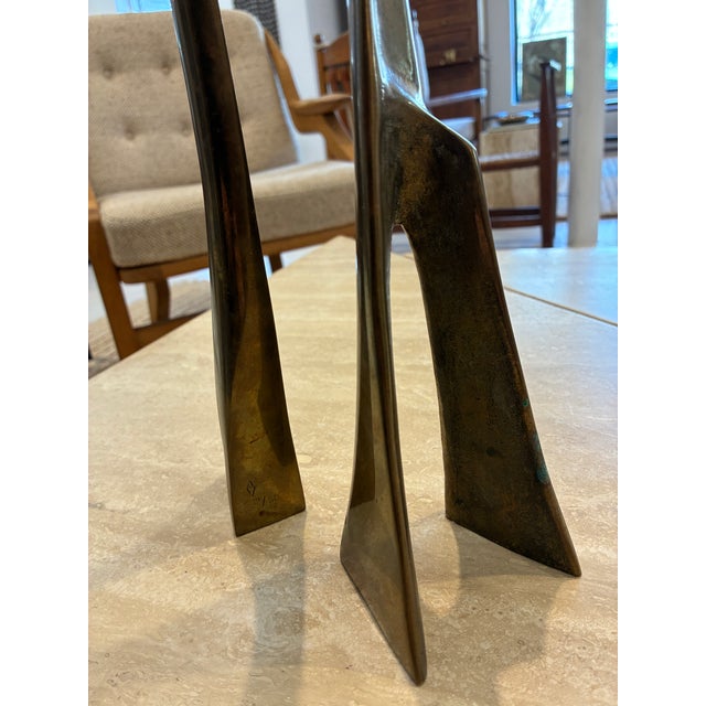 Pair of Solid Bronze Vintage Candlesticks For Sale - Image 9 of 12