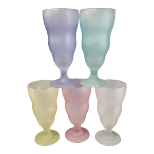 Vintage Frosted Pastel Multicolored Ice Cream Sundae Dessert Glasses- Set of 5