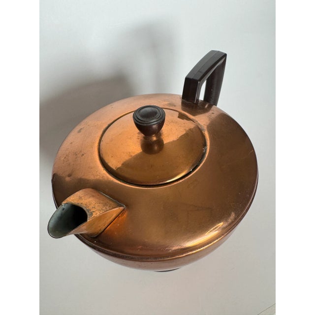 Copper Vintage Mid Century Art Deco Style Copper Tea Pot For Sale - Image 8 of 12