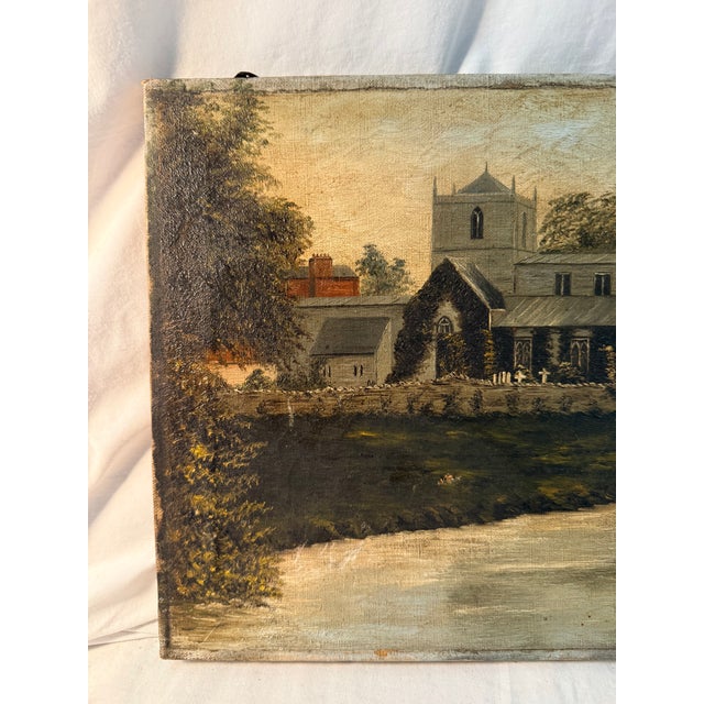 Wood Antique, Signed, English Oil Painting of Wolston Church, Warwickshire, England For Sale - Image 7 of 18
