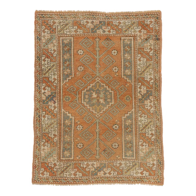 Vintage Orange Turkish Oushak Rug - 04'04 X 05'08. For Sale