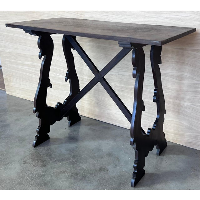 Spanish 19th Century Ebonized Baroque Spanish Side Table with Lyre Legs For Sale - Image 3 of 18
