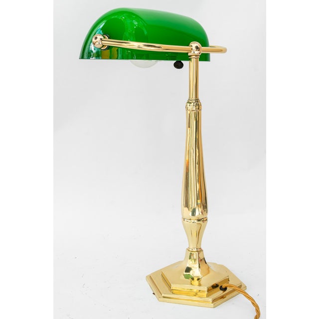 Banker Table Lamp with Glass Shade, Vienna, 1920s For Sale - Image 3 of 18